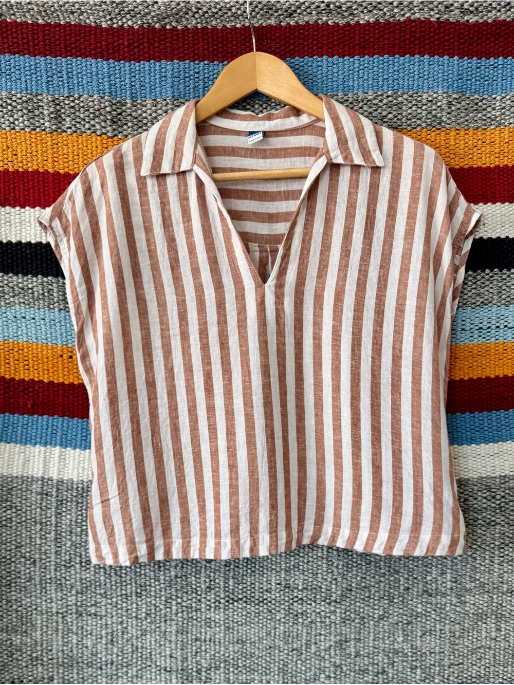 Old Navy Rust and White Striped Crop Top V-Neck